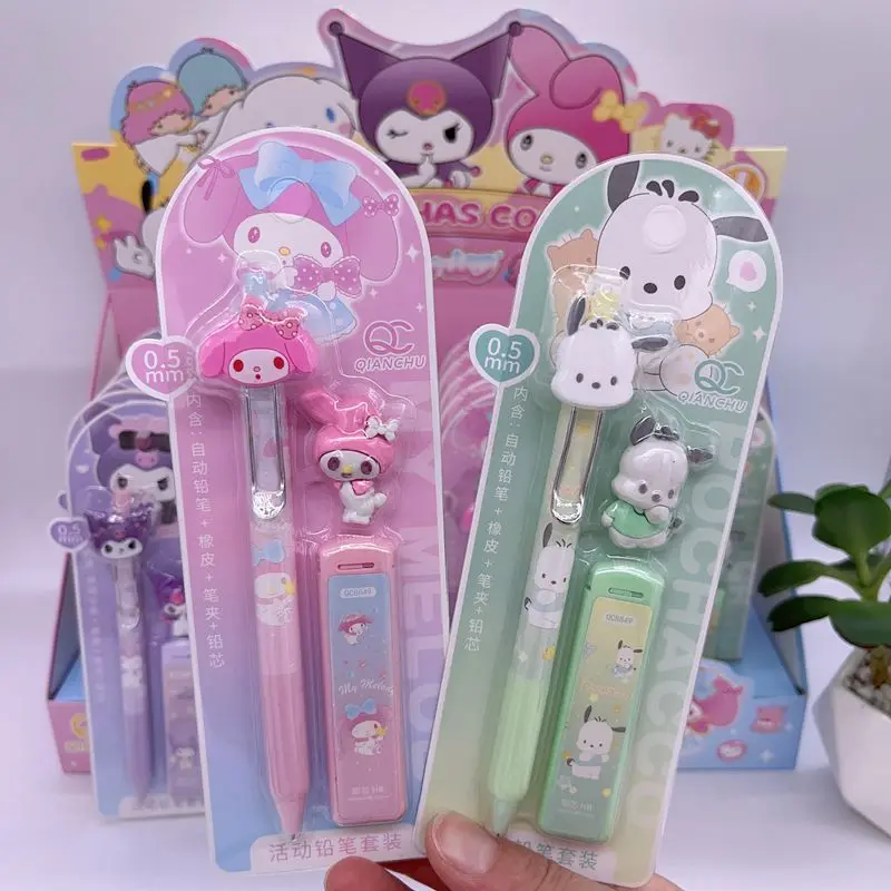 Imagem -05 - Sanrio Lápis Mecânico Kuromi Cinnamoroll Minha Melodia 0.5 Terno Preto Estudantes Material Escolar Conjunto de Papelaria Atacado 12 24 Peças