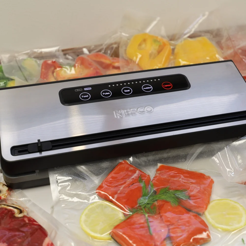 ステンレス製真空シーラー、ロール収納バッグカッター、タッチコントロール、湿式/乾式設定、食品保存、キッチン家電