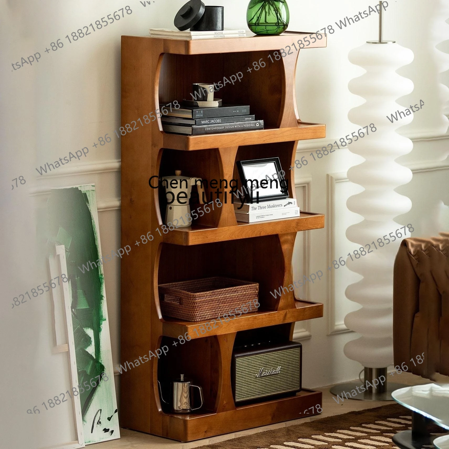 X  Light luxury retro solid wood porch cabinet, simple display cabinet, modern, living room storage, study bookcase