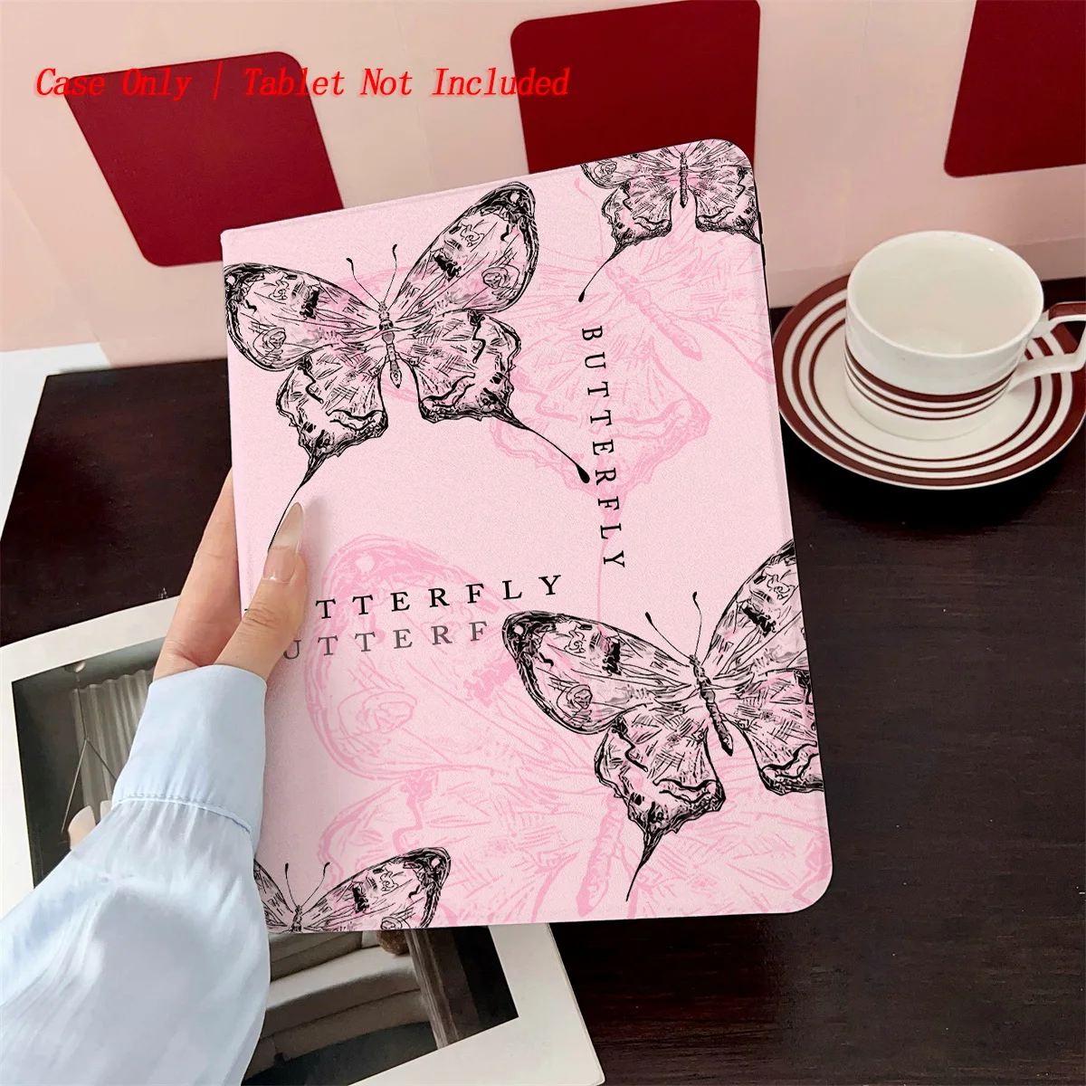 

Edgy Soft Pink Base & Black Transparent Butterfly Cluster iPad Cover For Apple iPad 10th Gen Pro 11 Air 4 Mini 6 Protective Case