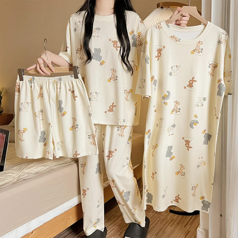 Summer New Pajamas Ladies Pajamas Homewear Four Sets of Short-Sleeved Short Pants Nightgown Student Pajamas Homewear Four Sets