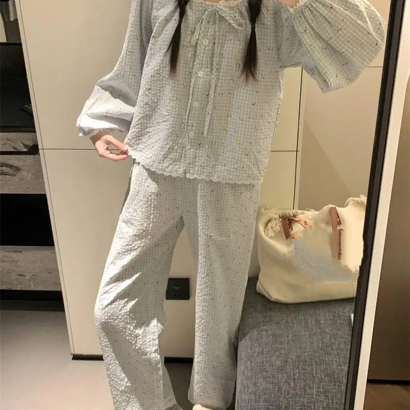 Fashionable and Fresh Women's Long Sleeved Long Pants Pajamas Spring New Cute and Sweet Girl Set Comfortable Student Home Clothe
