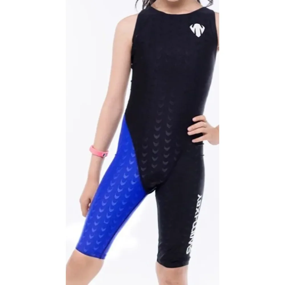 ชุดว่ายน้ําการแข่งขันของ Fanceey Girls หนังฉลามยาวถึงเข่าชุดว่ายน้ําแบบมืออาชีพสําหรับเด็ก