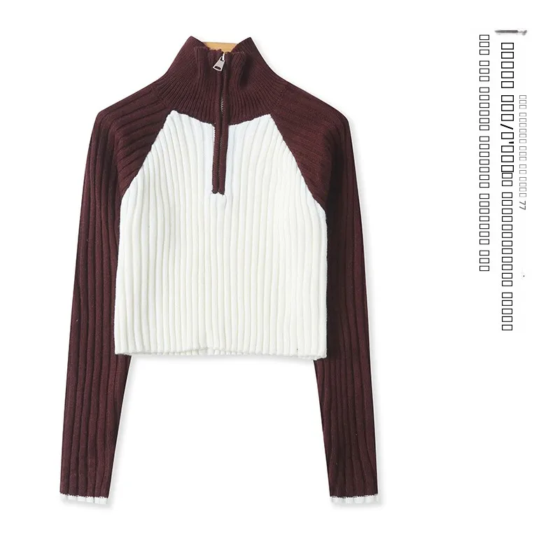 

ort Spliced Color Knitwear Zipper Long Sve Hoodie Women's Faion Spring Autumn New Sle Commute Slim Fit Knitted Sweater