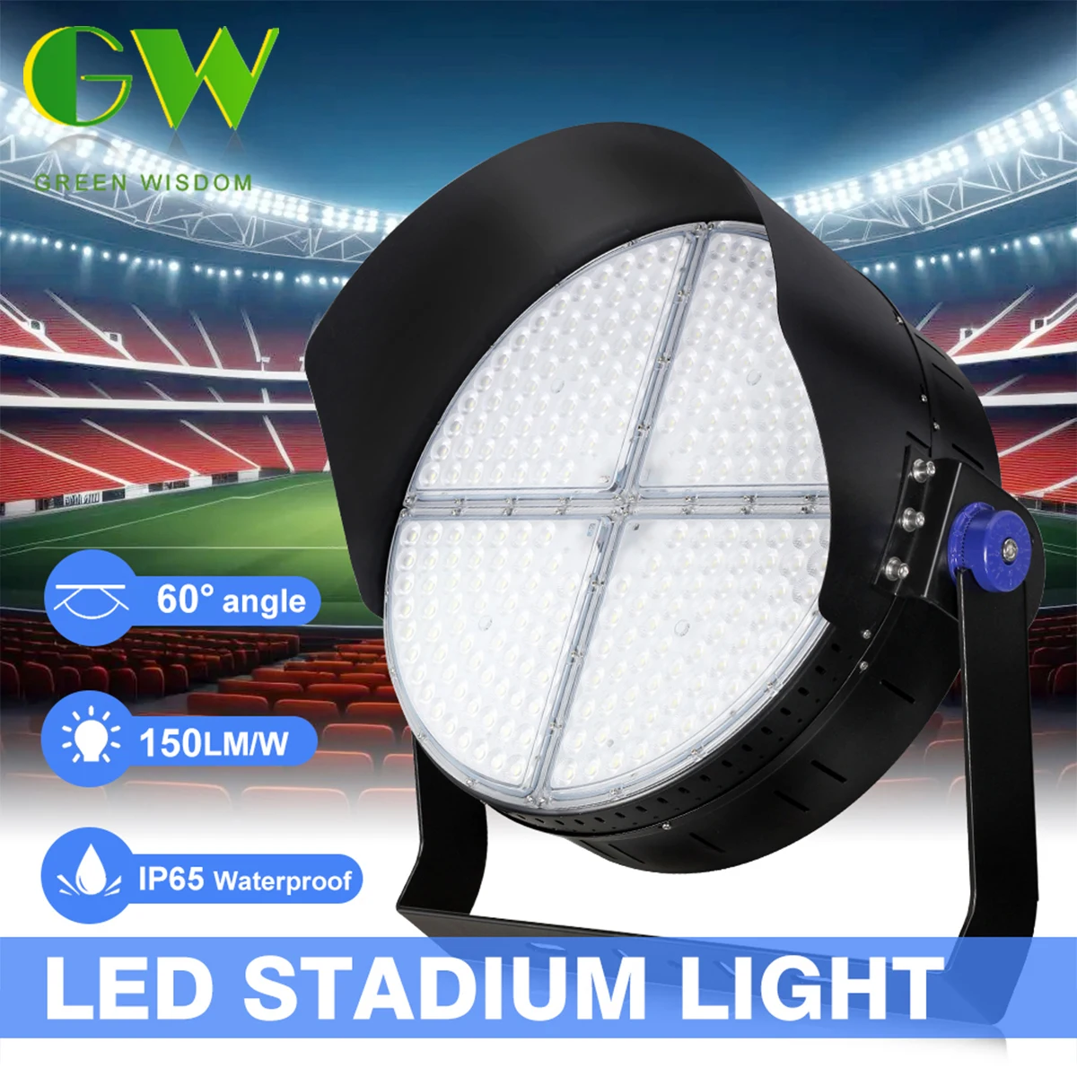 🌴Wide-angle 60° LED High Brightness 6000K 130LM/W LED Chip IP65 Waterproof High Efficiency Adjustable Bracket LED Stadium Light