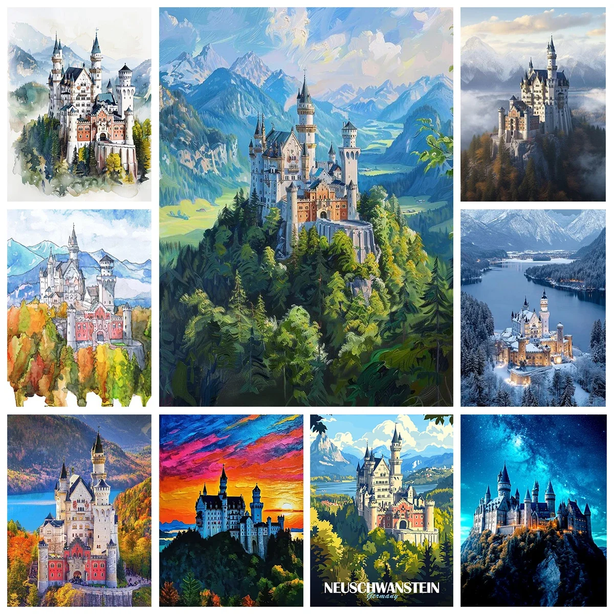 

Замок Neuschwanstein 5D полный комплект алмазной живописи DIY B & Bs отель гостиная домашний пейзаж живопись Декор ручной работы фестиваль подарок