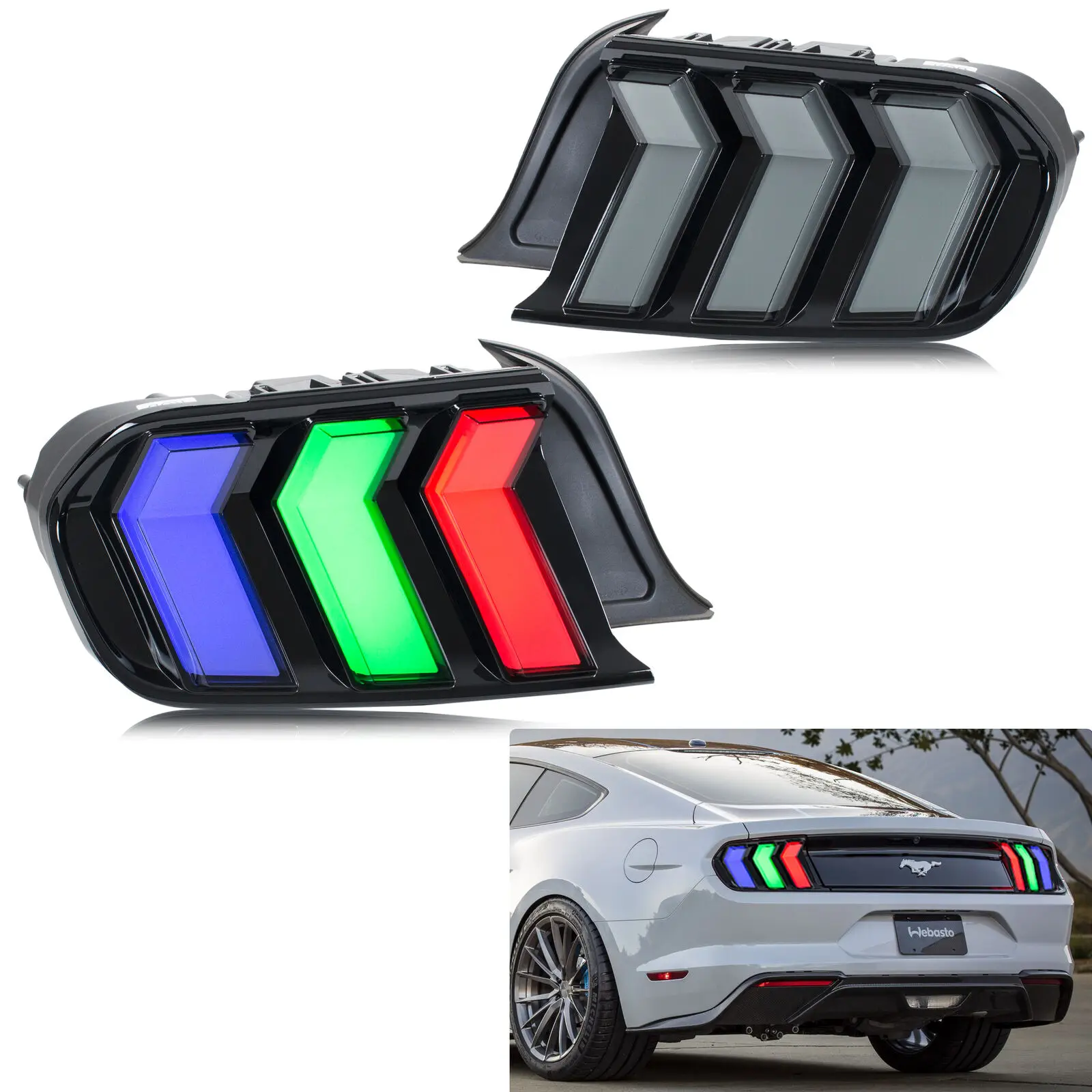 

LED RGB Tail Lights for Ford Mustang S550 2015-2023 Dynamic Animation Sequential Turn Signal Rear Lamps