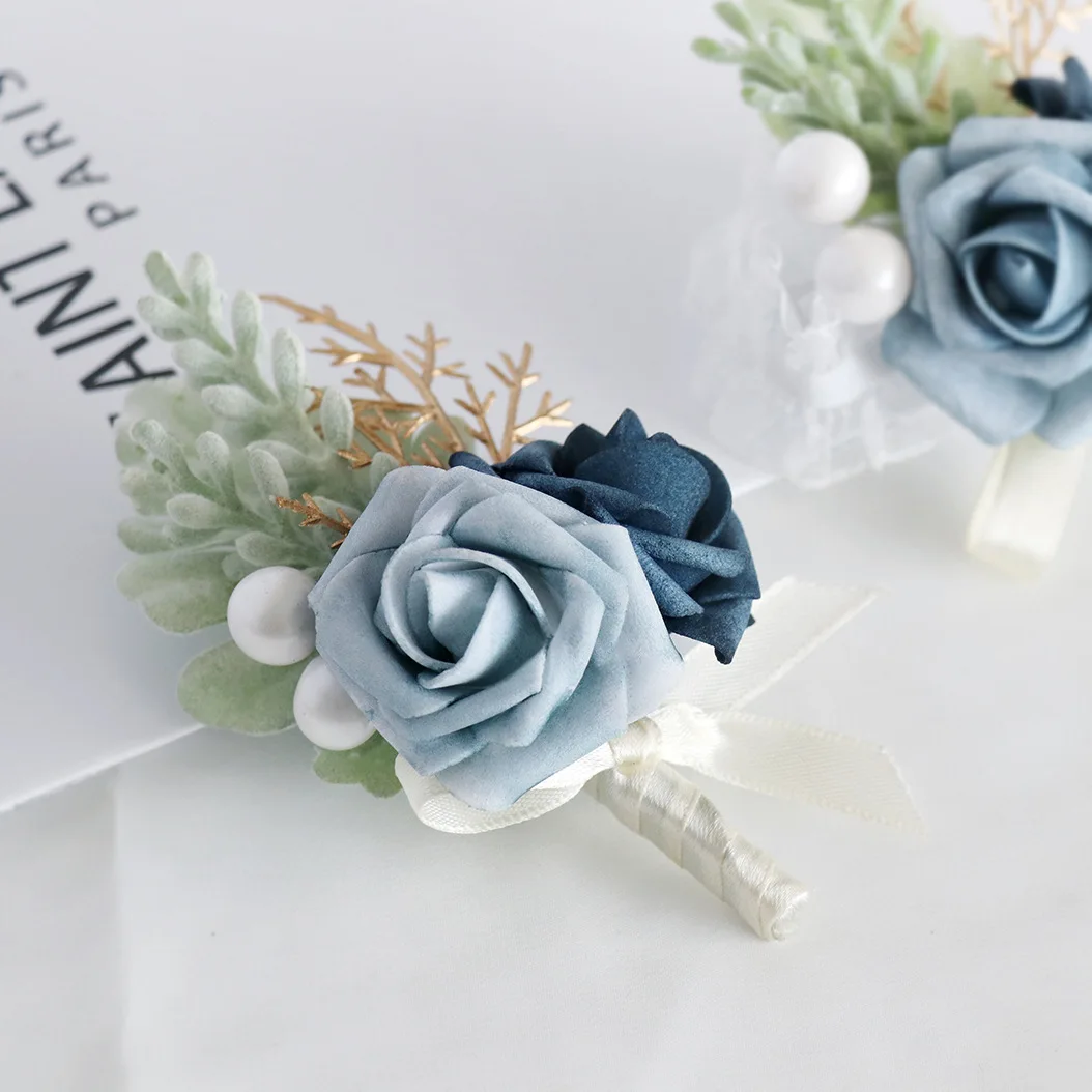 Boutonniere And Wrist Corsage Simulation Flower Wedding Bride and groom VIP guests Parents' flower wedding banquet sisters