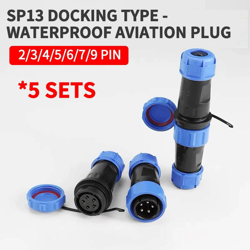 5 Sets IP68 aviation plug socket connector SP13 2/3/4/5/6/7/9PIN male female butt joint waterproof