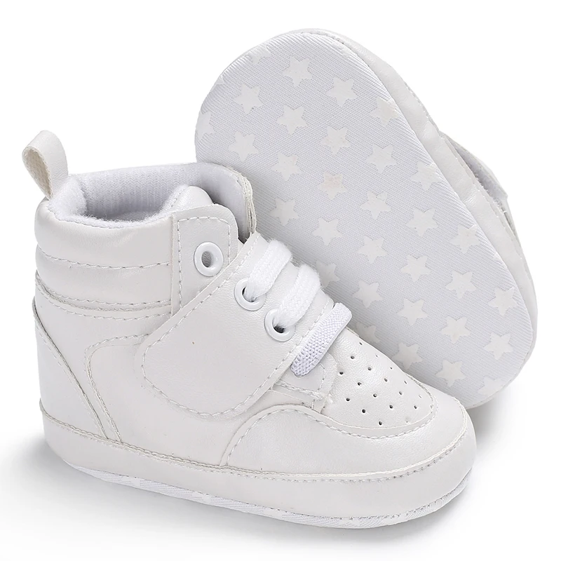 Newborn Baby Fashion Sneakers Shoes Boys Girls Solid Lace Up High Shoes Toddlers Breathable Non Slip First Walkers 0-18 Months