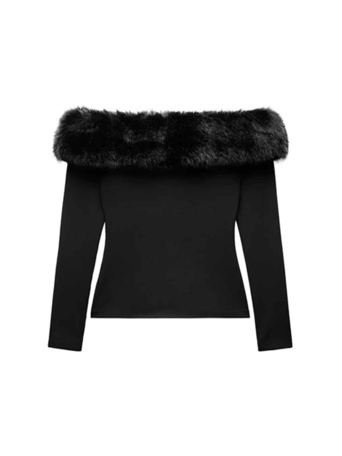 

Bla Faux Fur Trim One oulder ort Top Women's Winter Warm Faion Slim Fit Sweet Sle Long Sve Pure Color Sweater