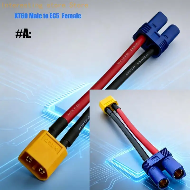 Remote Power Connectors Adapter Cable, 12AWG Copper XT90/60 to EC5 Adapter for Connecting Chargers, Batteries Electronic Speed