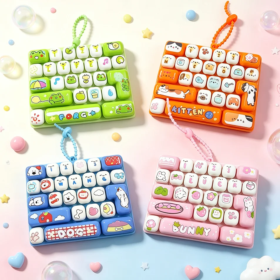 Funny 26 Grid Keyboard Keycap Clicker Keychain Fidget Push Squeeze Stress Anxiety Relief Decompression Sensory Bag Charm Gift