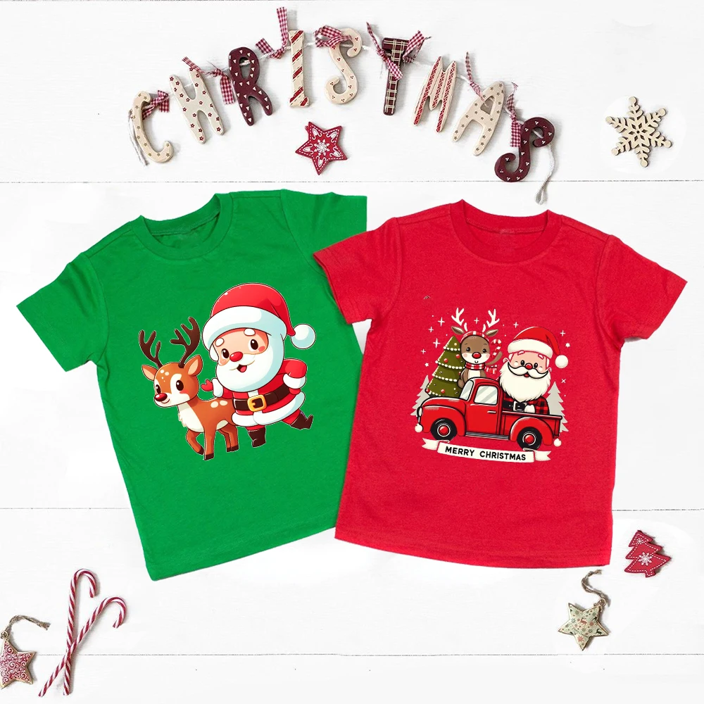 Santa Claus Christmas Kids Shirt Children's Fashion Clothing Christmas Party Boys Girls T-Shirt Toddler Xmas Tee Outfits