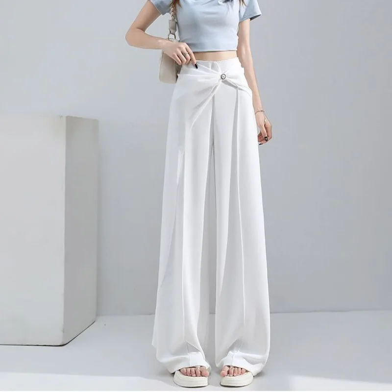 뉴 스타일 수트 패치워크 하이웨이스트 와이드 레그 캐주얼 팬츠