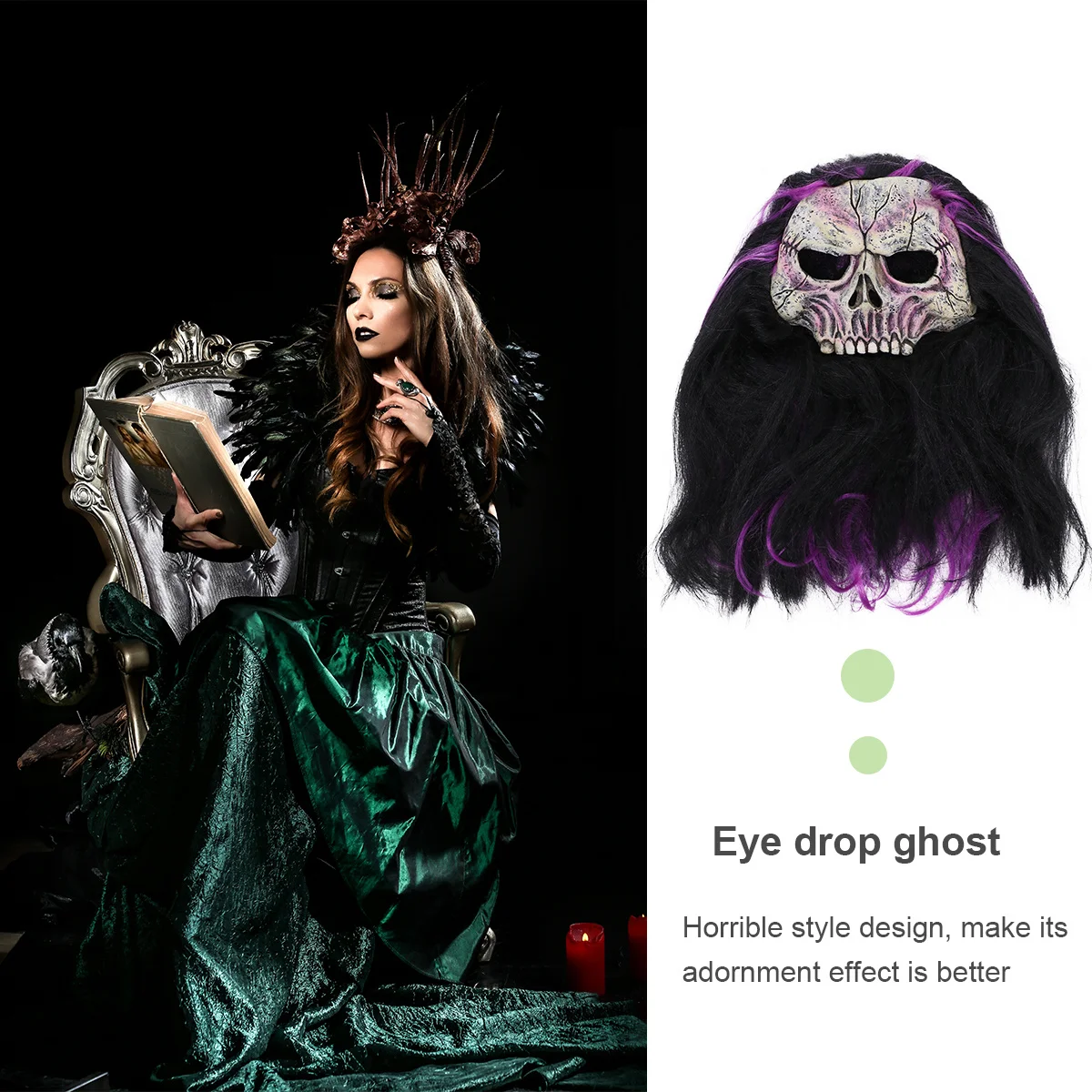 

1Pcs Halloween Mask Purple Hair Skull Design Horrible Style High Quality Lightweight Material Soft Comfortable for Theme Party