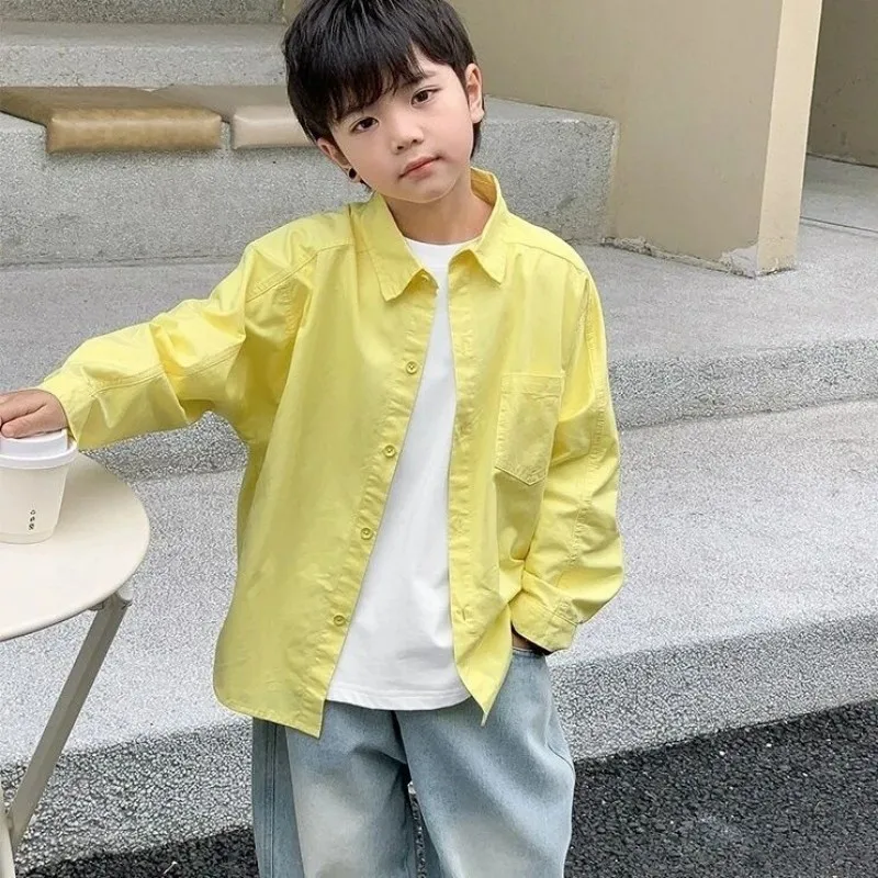

Children's Spring Autumn New Style Long Sleeve Loose Pure Color Shirt for Boys Thin Casual Top for Kids 100-160cm