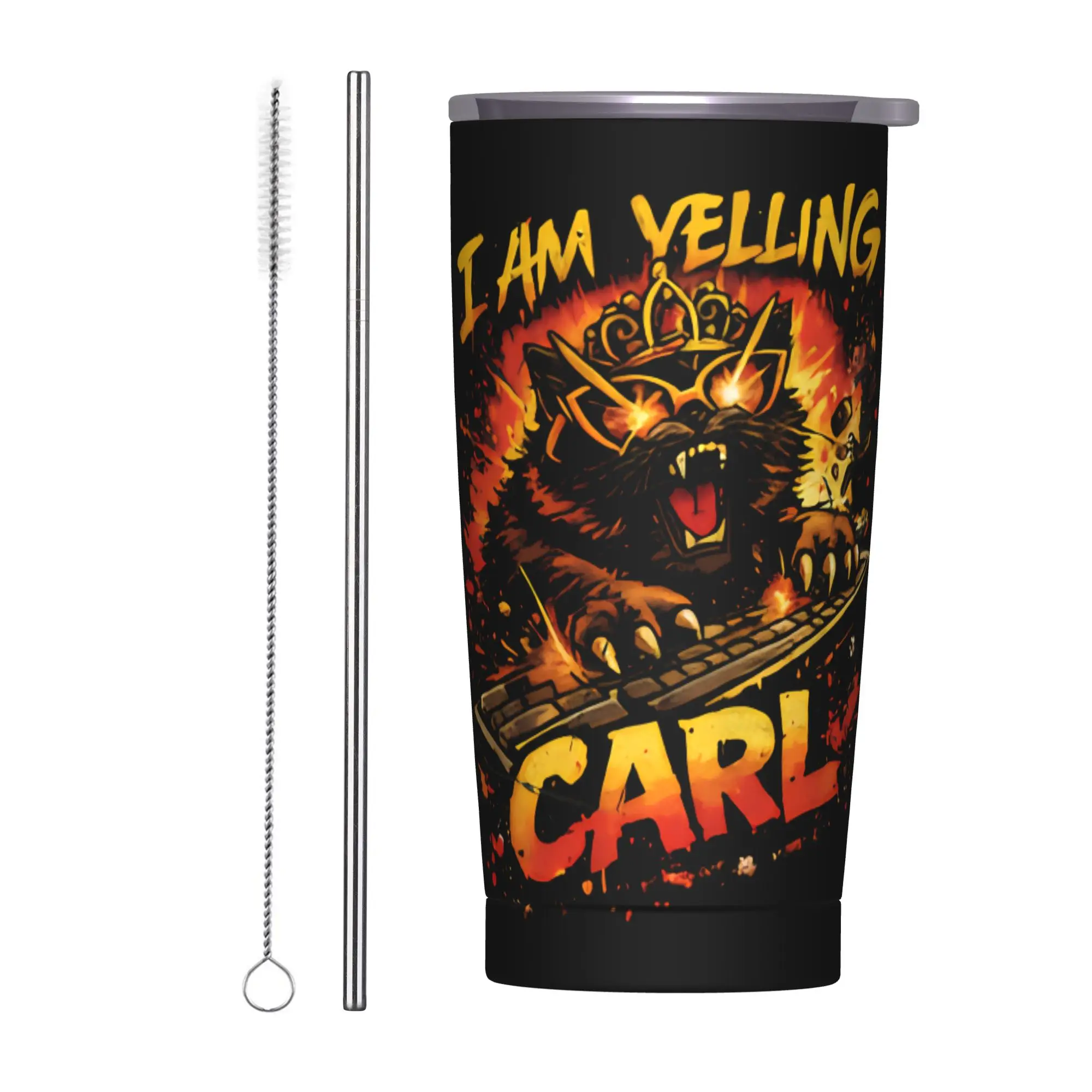 I Am Yelling Carl Donut Cat Meme Tumbler  Hot Drinks Leakproof Stainless Steel Thermal Cups Graphic Car Mugs