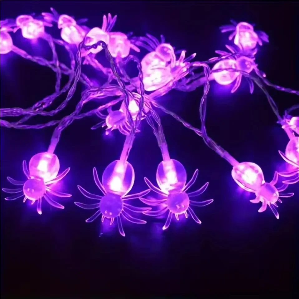 Spider String Lights, Purple LED Battery Operated Clear Wire, for Halloween Party Indoor Room Bar Spooky Theme Decorations