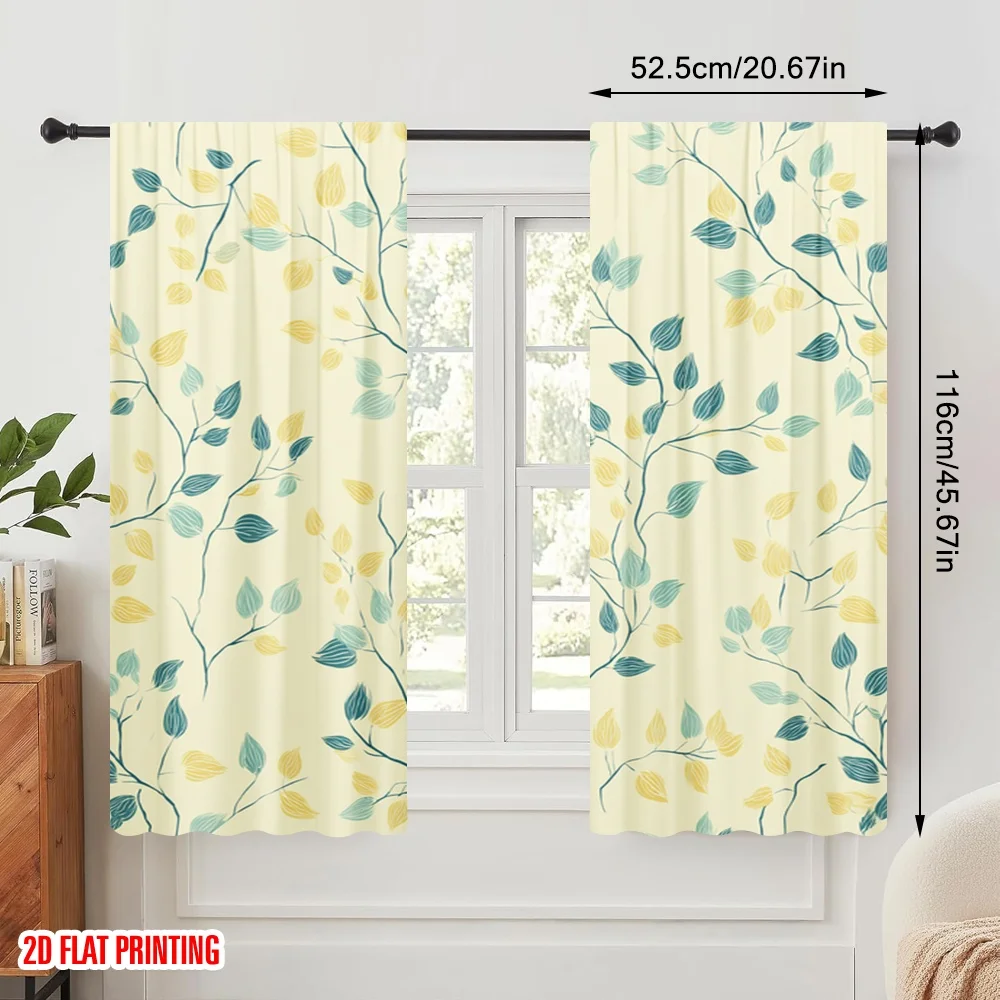 2pcs,2D plane printing Creative Curtains Pastel Leaves Harmony Versatile Polyester (without rod) Home Decor Perfect for Living