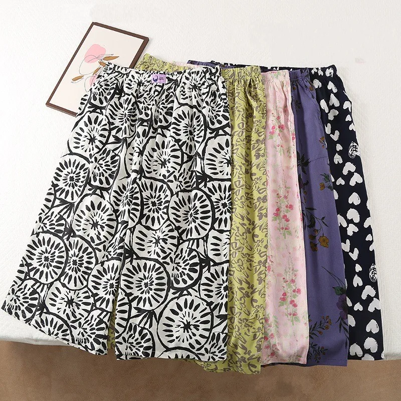 Capris Pajama Pants Women's Loose Summer Soft Viscose Home Pants straight-leg Pants Plus Size Home Air Conditioning Trousers