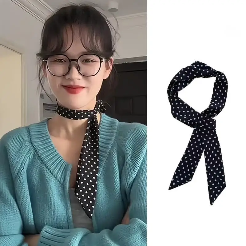 Seidenschal für Damen, Kopfbedeckung mit Polka-Dot-Muster, vielseitiges Haarband für urbanen Chic und Business-Outfits – Detail 2