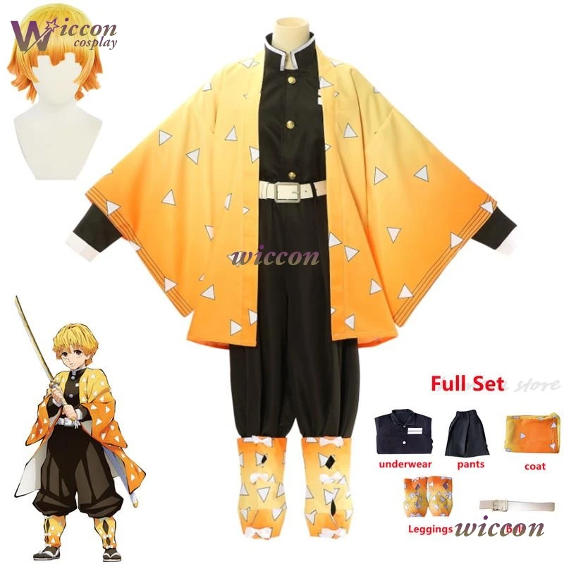 Ynot Anime Dämon Agatsuma Zenitsu Cosplay Kostüm Frauen Slayer Kimono Uniform Halloween Weihnachten Party Kleidung