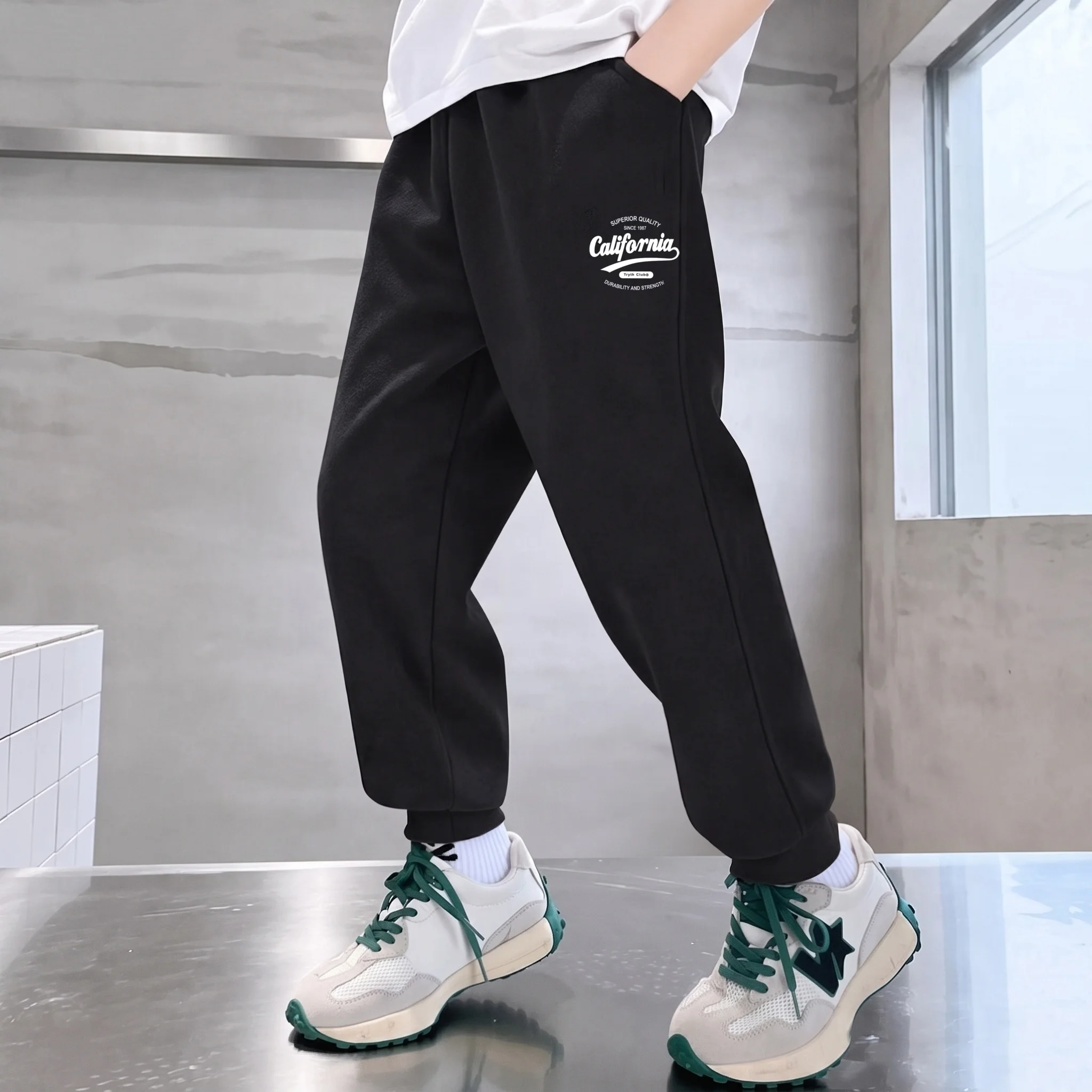 California Logo Sweatpants for Children Spring and Autumn Cotton Long Pants Boys Brooklyn Street Trousers 3-14T