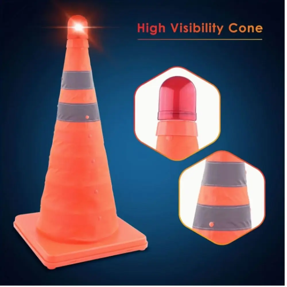 Orange Color LED Light Reflective Cone Foldable Design Reflective Stripes Road Cone Barricades with Ceiling Light