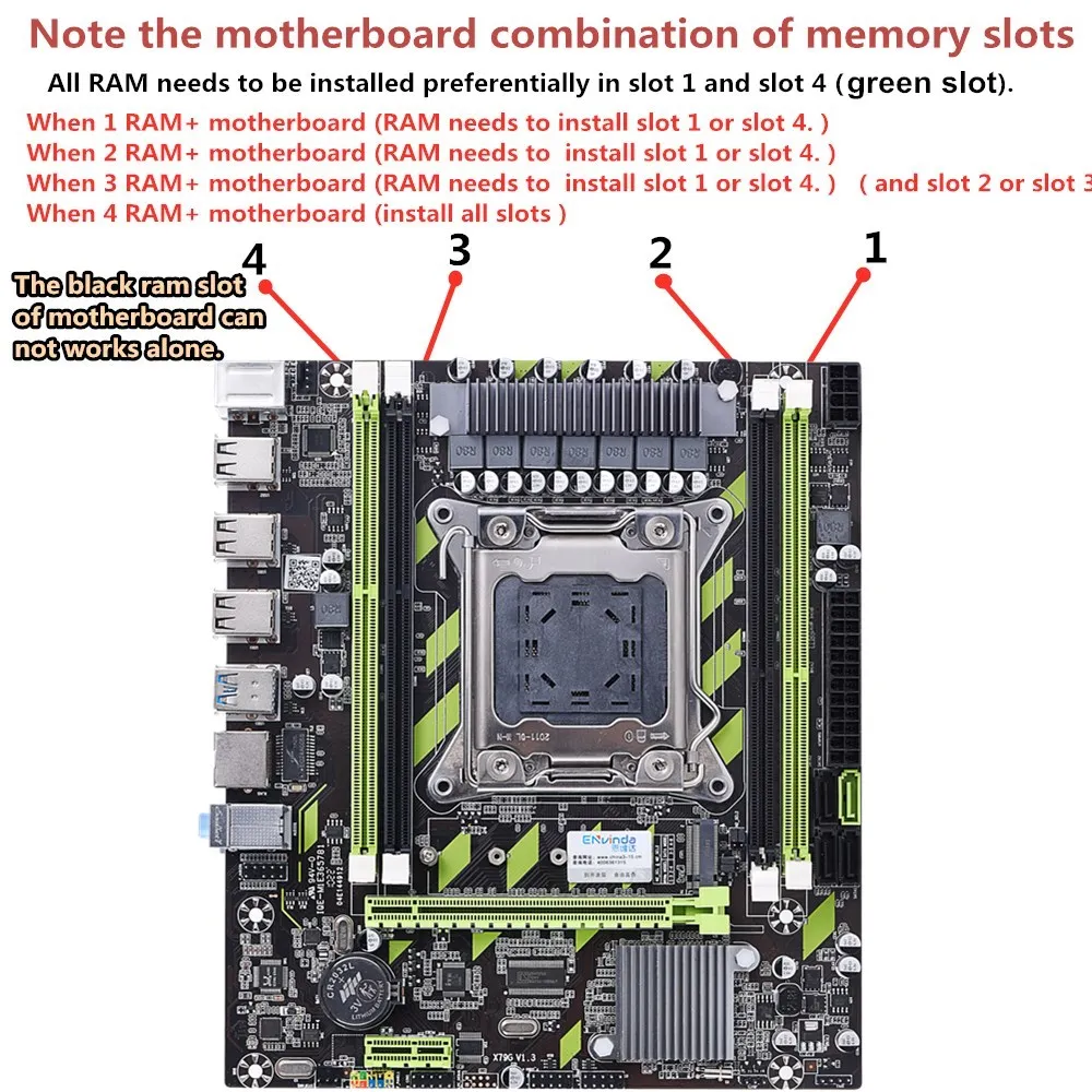 Top ENVINDA X79 Motherboard LGA 2011 Set Kit With E5 2650 CPU 8GB or 2pcs X 4G DDR3 ECC REG RAM 1333MHz 10600R X79G Combos NVME