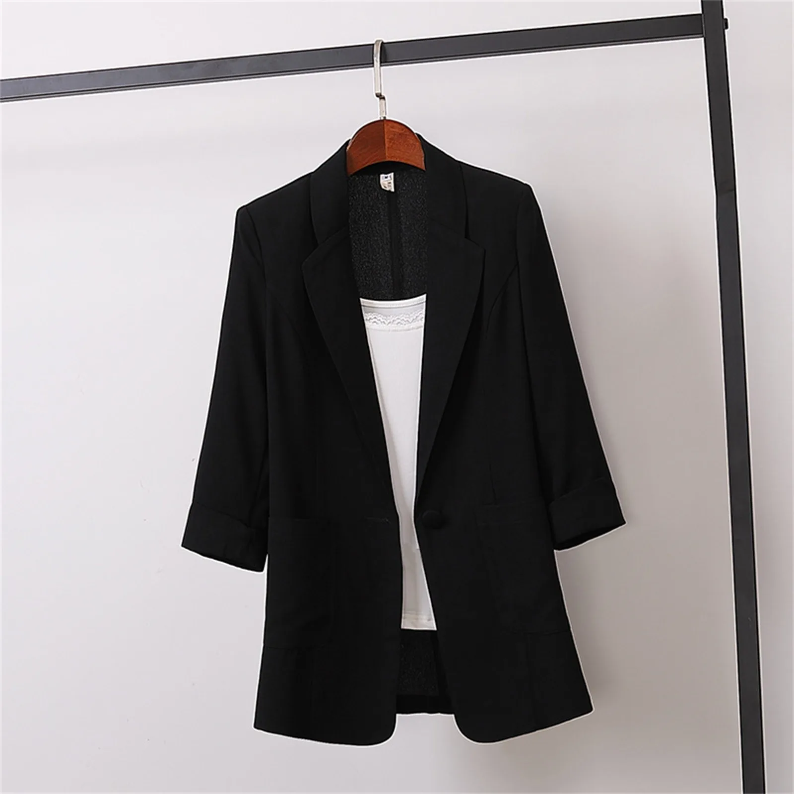 Fashion Women's Jacket Solid Color Yellow Black Cotton Fabric Loose Oversize Coat New Spring Summer Jackets 2024 OL Women's Suit