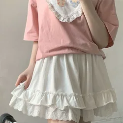 2024 Korean Fashion White Lace Mini Skirt for Women Girl A-line Short Skirt Kawaii Cute Preppy Style Student High Waist Clothes