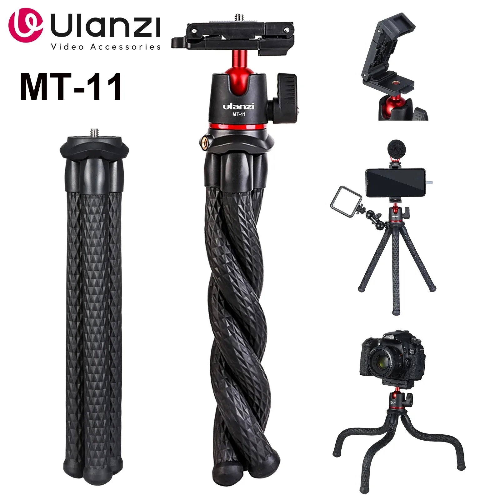 Ulanzi MT-11 Trépied flexible pour téléphone, support d'appareil photo reflex numérique avec télécommande, mini-jambes d'octopus pour iPhone 13 14 Pro Max