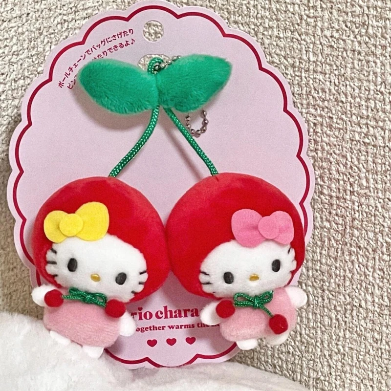 اليابانية 3D الكرز مرحبا كيتي حقيبة مدرسية قلادة Kawaii Harajuku لطيف مرحبا كيتي المفاتيح قلادة اكسسوارات هدية عيد ميلاد