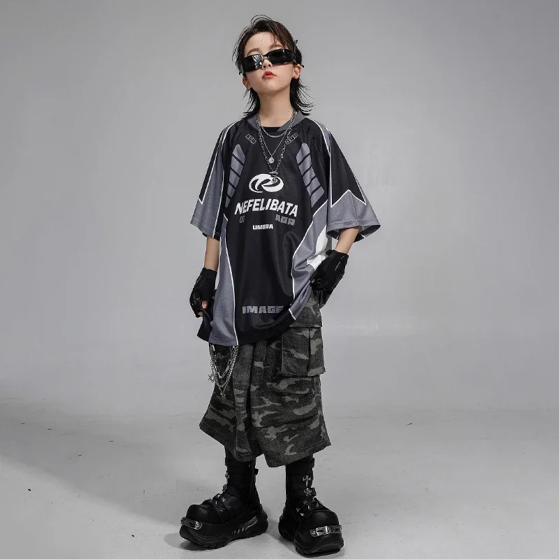 Jungen Hip Hop Lose T-shirt Cargo Camo Shorts Mädchen Straße Tanzen Bluse Kinder K-pop Kostüme Kleidung Kinder Jazz Streetwear