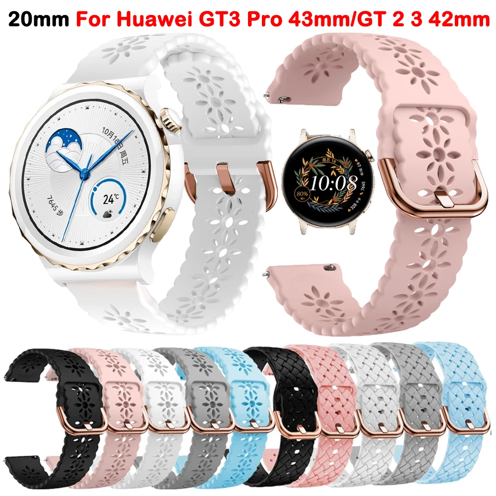 20mm Bracelet Silicone Watch Band For Huawei Watch GT3 Pro 43mm GT 2 3 42mm/GT2/Honor Magic 2 42mm Replacement Strap