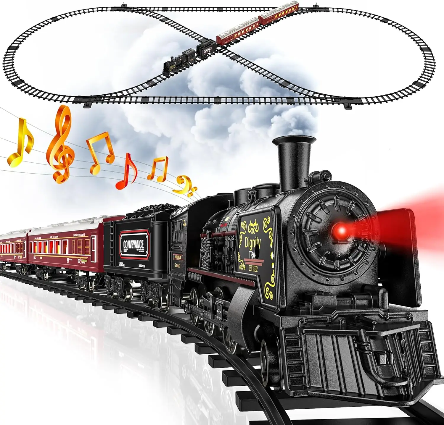 

Train Set, Train Toys with Luxury Tracks & Glowing Passenger Cars, Metal Toy Train with Smoke, Sound and Light, Toddler Model Tr