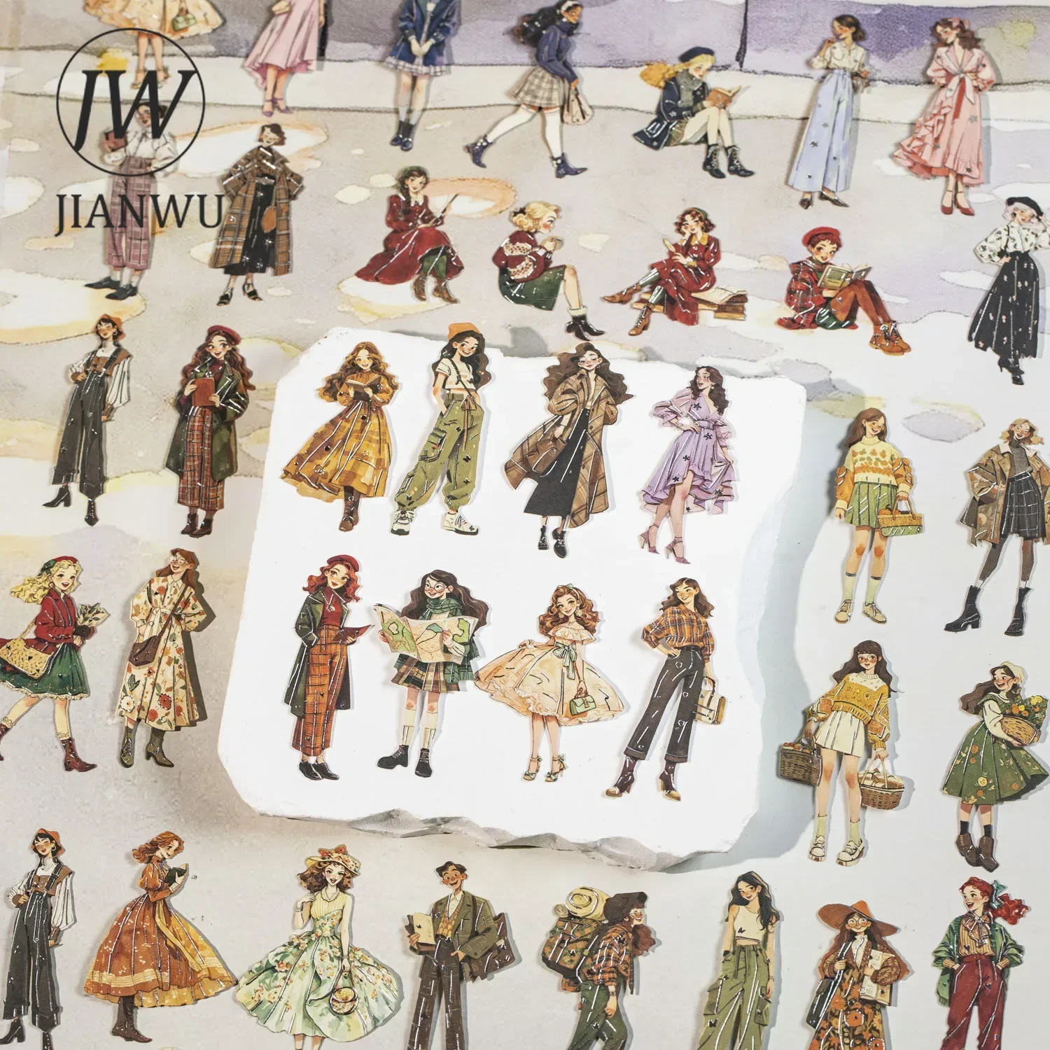 JIANWU Vintage Character Landscape Material Collage Scrapbooking Sticker Creative DIY Journal Stationery