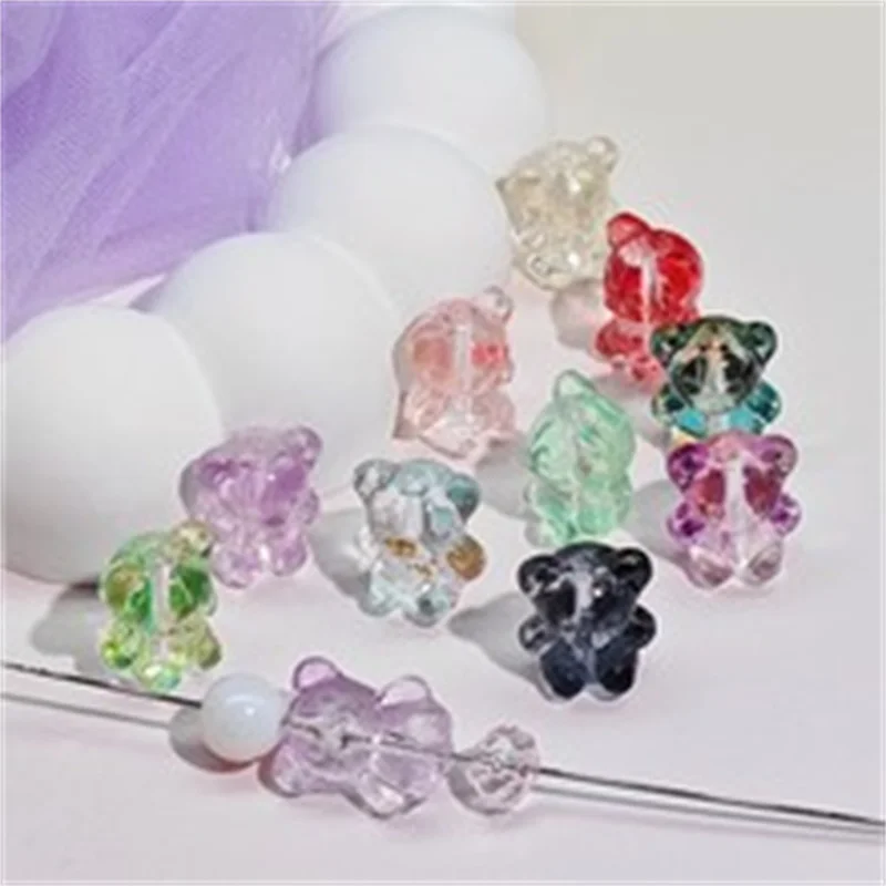 10PCS 12x11mm Colorful Small Bear Crystal Glass Spacer Beads For Jewelry Making DIY Handmade Bracelet Crafts Finding