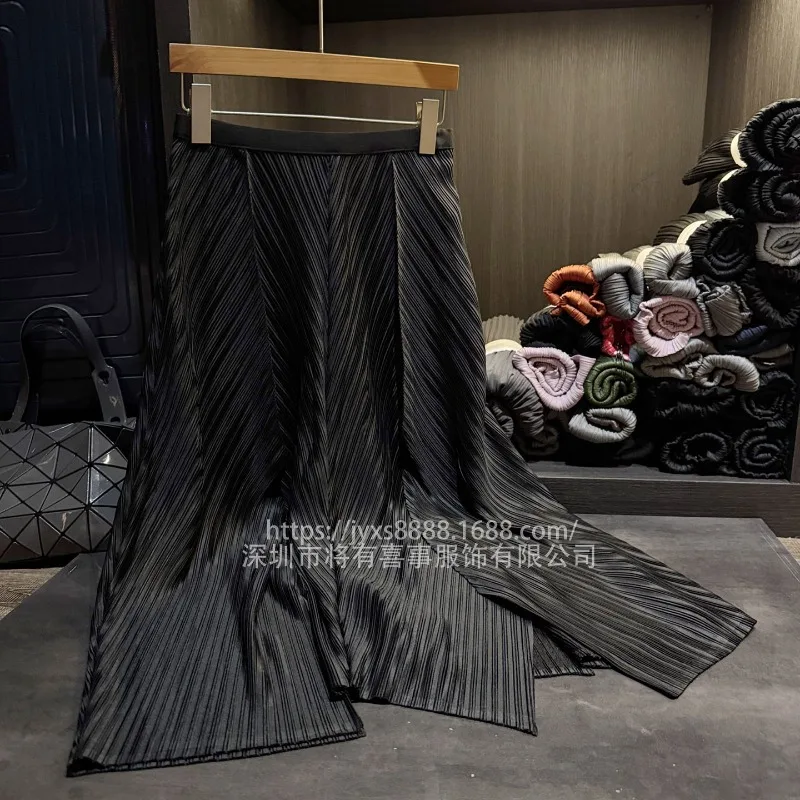 กระโปรงพลีท Miyake 2025 กระโปรงทรงเอพลีทเนื้อผ้าเนียนยืดหยุ่นหรูหรา สไตล์ลำลองเอวสูงทรงเข้ารูป กระโปรงพลีทความยาวปานกลางสำหรับฤดูใบไม้ร่วง