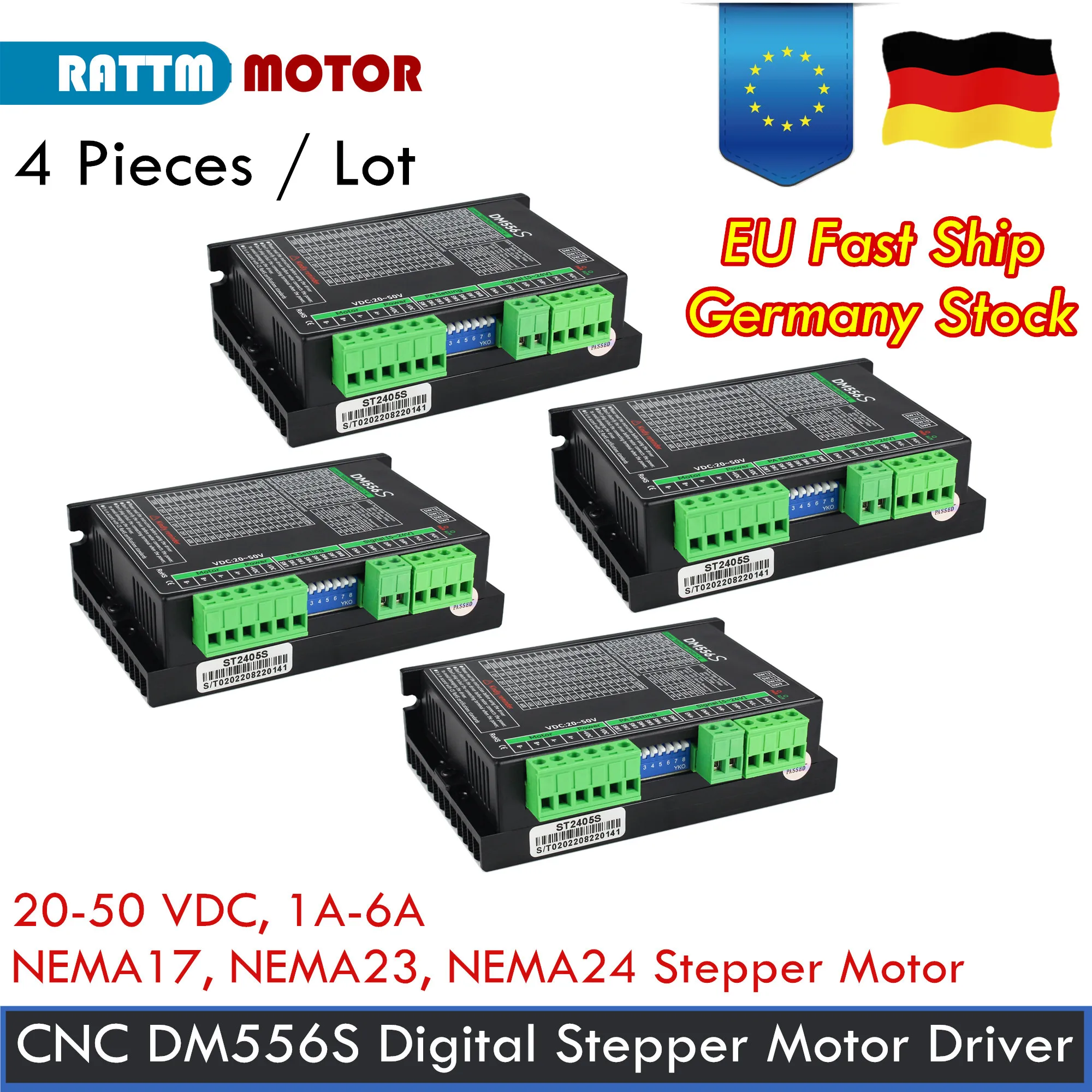 

【EU】3Pcs/4Pcs CNC Digital Stepper Motor Driver, DM556S 2-Phase Hybrid Nema23 Stepper Motor Controller,50V DC 6A 256 Subdivision