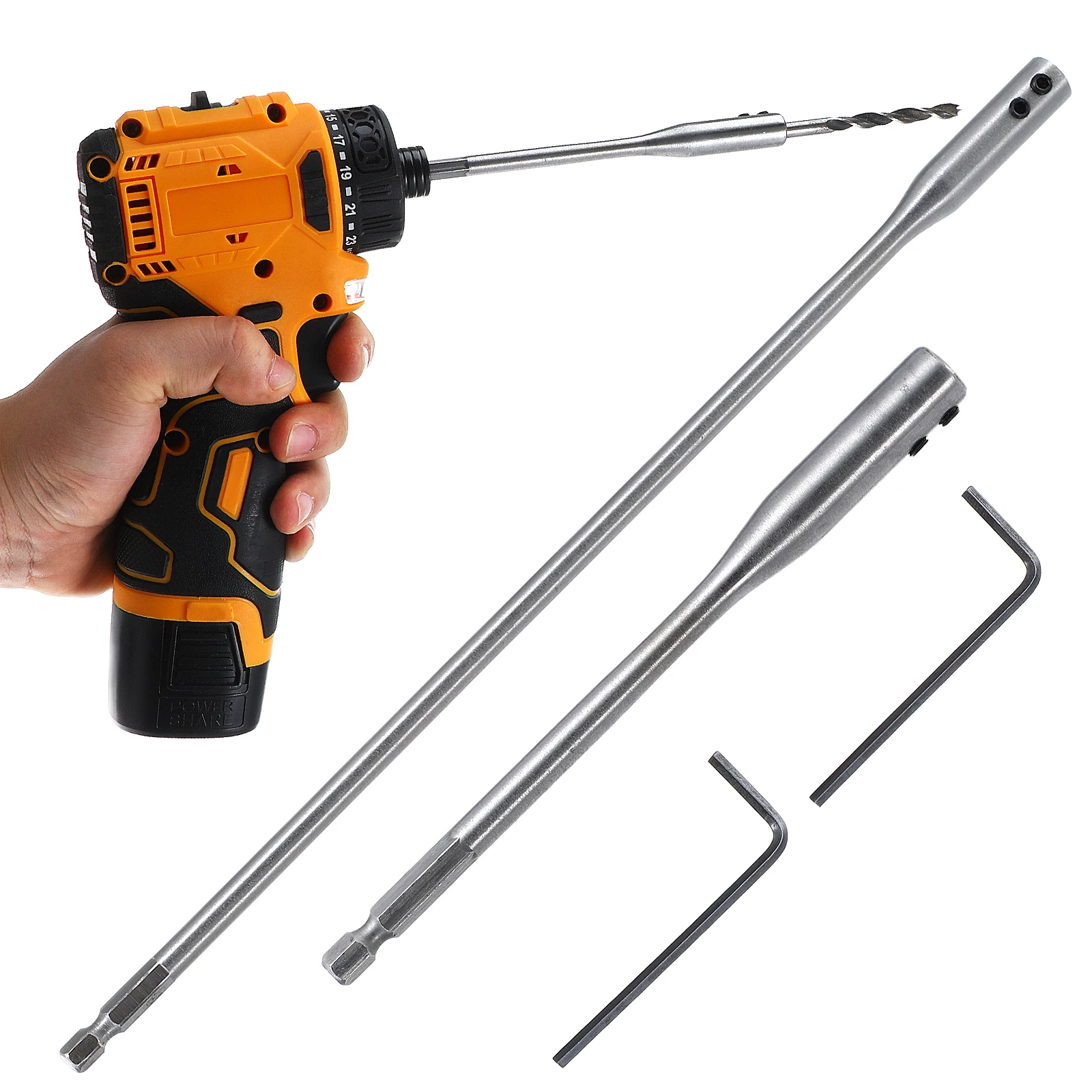 

1 set Drill Extension Set Drill Extension Set 6 12 Inch Rods 150mm 300mm Steel Tool for Wood Spade Bits Carpenters Hand Tools