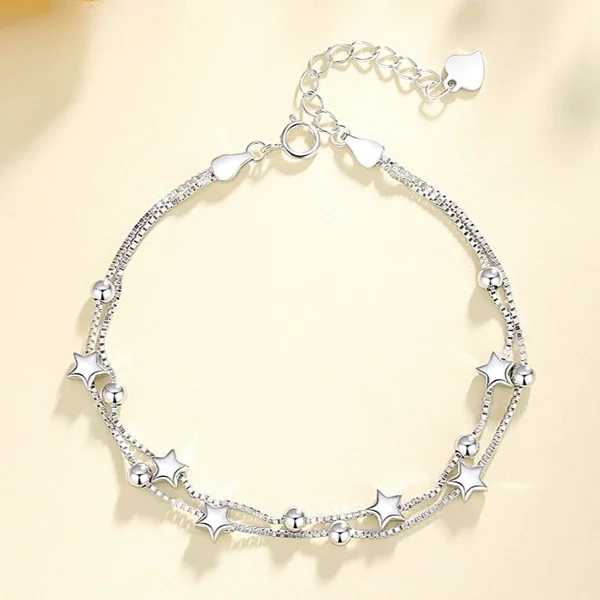 Original 925 Sterling Silver Star Bracelets For Women Fashion Korean Designer Round Bead Bracelets Party Wedding Charm Jewelry