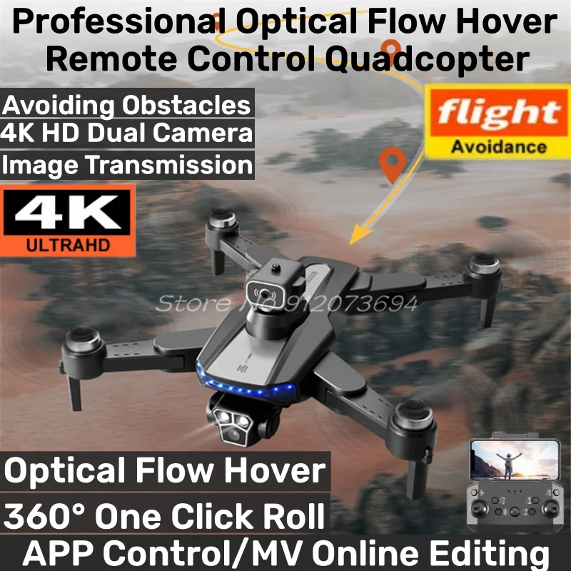 Brushless Optical Flow Hover WIFI FPV RC Drone Smart Avoiding Obstacles 4K Dual Camera Gravity Sensor Remote Control Quadcopter