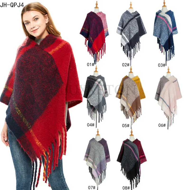 Winter Plaid Ponchos Capes For Lady Luxury Brand Circle Yarn Thick Tassels Cape Autumn Color Grid Shawl Cashmere Scarf Bufanda