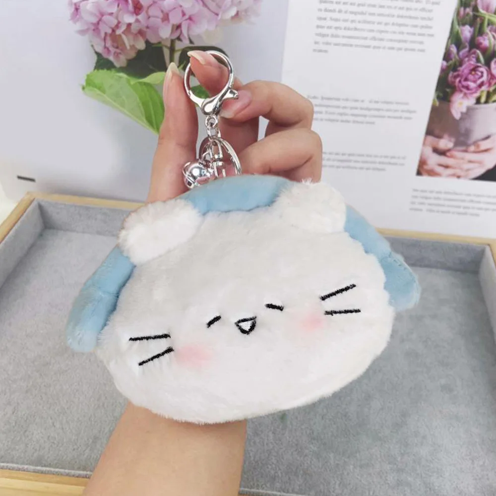 Japanese Lolita Cartoon Plush Cat Purse Cute Small Lipstick Storage Bag Headphone Organizer Portable Zipper Smile Cat Money Bag