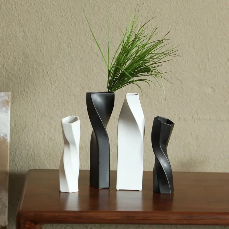 for Wabi Stillwind Geometric Ceramic Vase Rotating Ornament for Model Room Living Room Flower Arrangement Art Decor