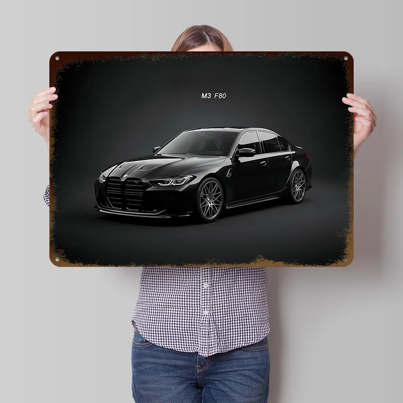Black Sports M3 F80 Sedan Tinplate Poster Customized Wall Art Vintage Metal Signs Retro Plates for Office Decoration Gaming Home