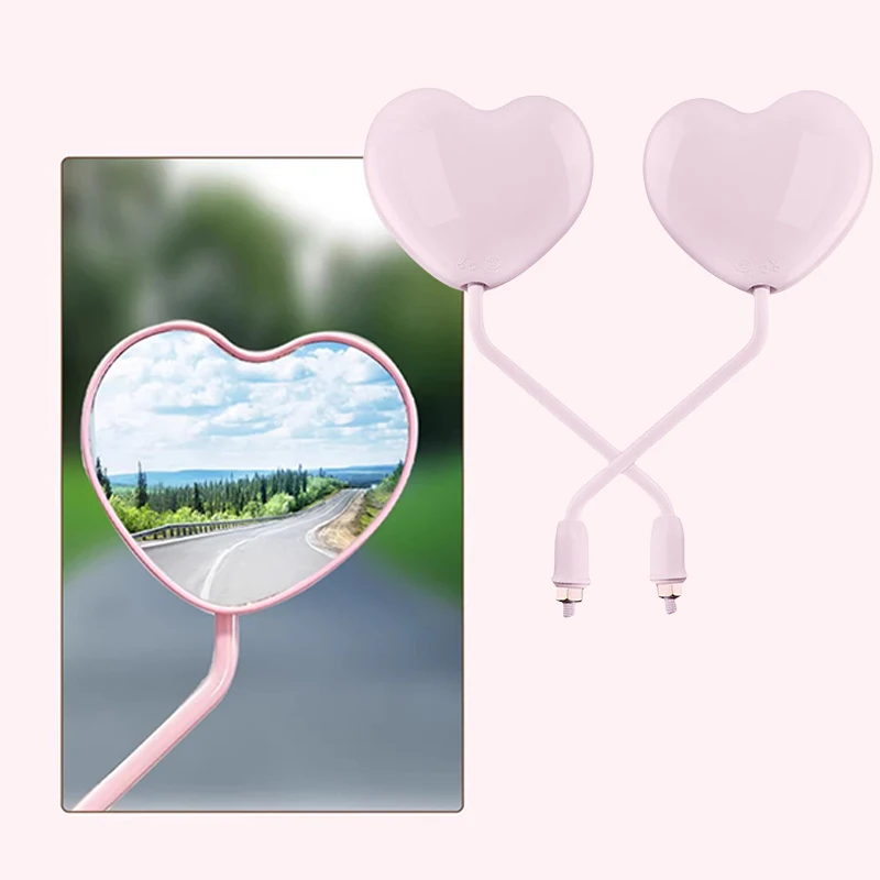 8mm Heart Shape Motorcycle Rearview Mirror HD Anti-Glare Abs Universal for Electric Bike Scooter Battery Car Convex Safety