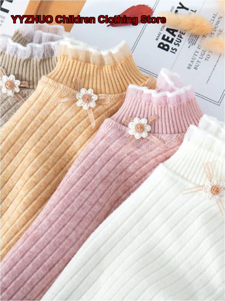 Girls Knit Top Kids Autumn Winter Solid Color Base Layer Top Warm Soft